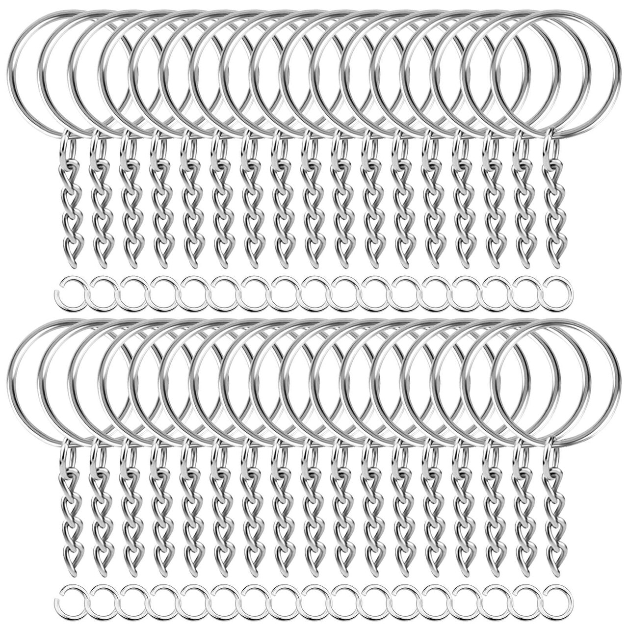 50Pcs Keychains with Chain and 50 Pcs Jump Rings, Keychain Rings Kit Findings Bulk for Keychain Making Supplie DIY Crafts